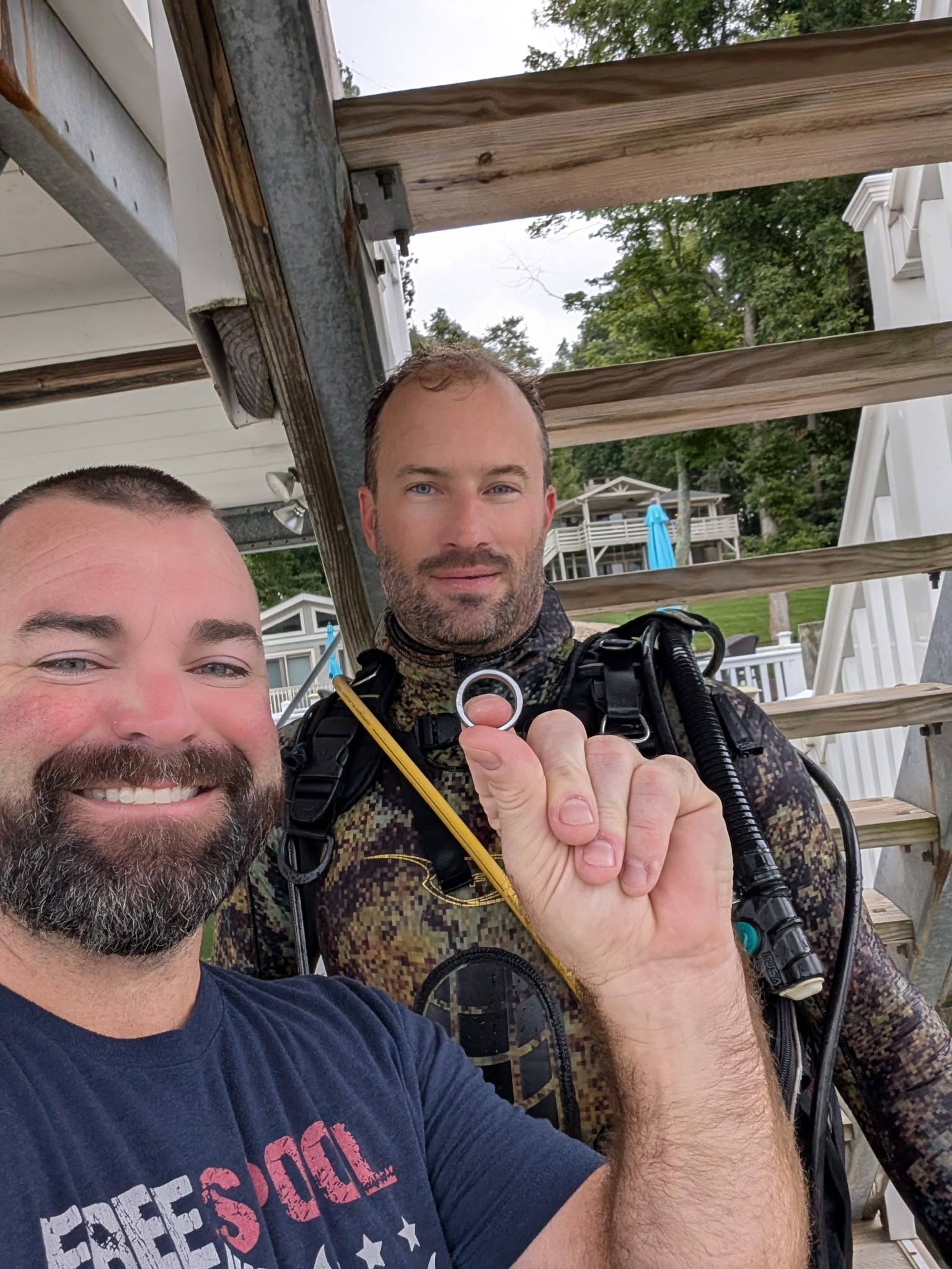 Recovered wedding ring on a diver's hand, Denver, NC